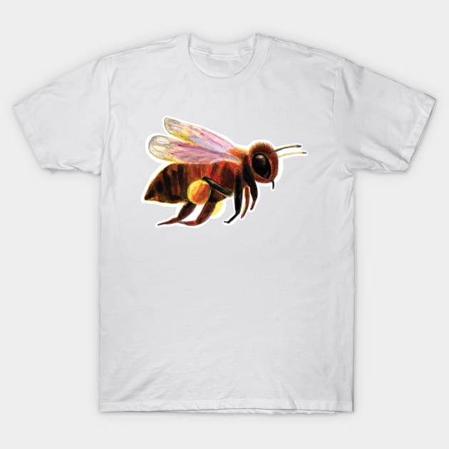 A flying honey bee carrying pollen sacs T-Shirt by Julia Doria Illustration